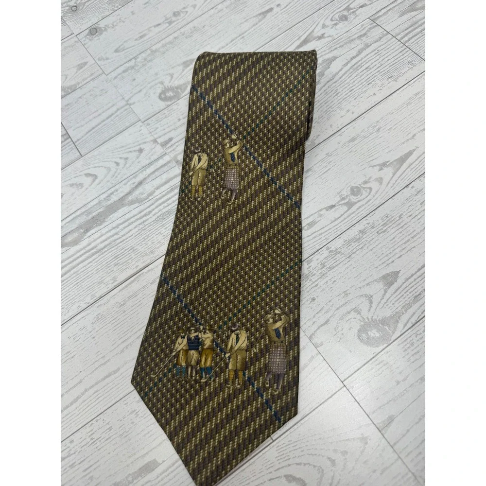Rhyncliffe Mens‎ Brown Necktie Dancing Figures Geometric Pattern USA Made